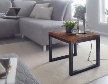 Bijzettafel sheesham hout zwart onderstel 45 cm