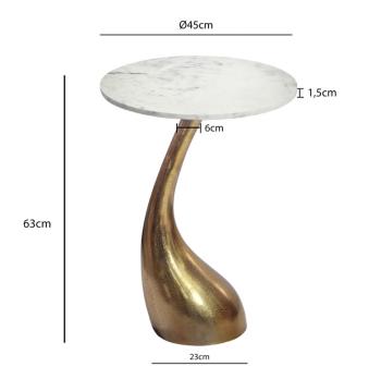 ronde bijzettafel wit marmer goud onderswtel 45 cm