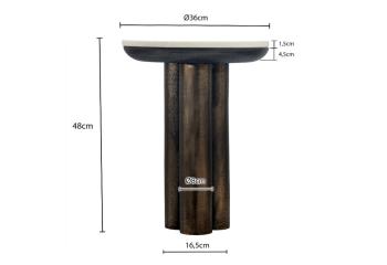 Ronde bijzettafel wit marmer bronszwart onderstel 36 cm