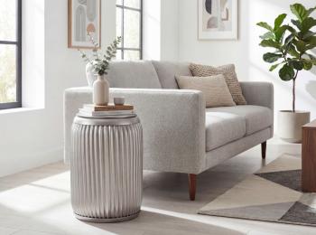 Ronde bijzettafel zilver met opbergruimte 35 cm