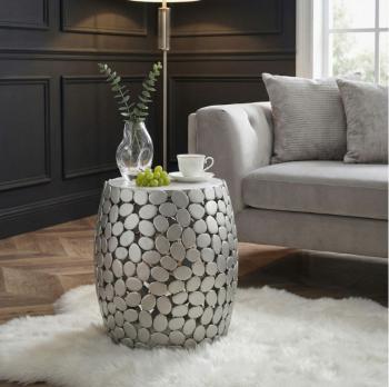 Bijzettafel zilver wit marmer 40 cm