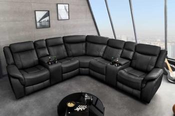 Bioscoop hoekbank zwart kunstleder 5-zits