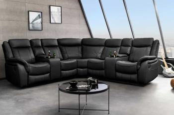 Bioscoop hoekbank zwart kunstleder 5-zits