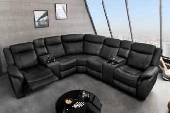 Bioscoop hoekbank zwart kunstleder 5-zits