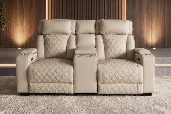 Bioscoopbankstel electrisch beige kunstleder