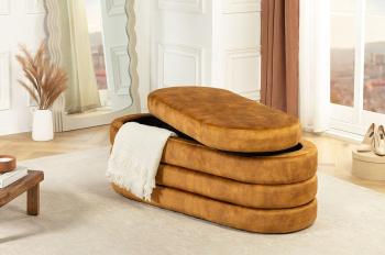 Opberg bankje geel fluweel 112 cm