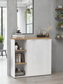 brede kantoorkast wit hoogglans eiken cadiz 120x115 cm
