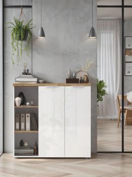 brede kantoorkast wit hoogglans eiken cadiz 120x115 cm