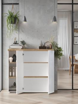 brede kantoorkast wit hoogglans eiken cadiz 120x115 cm
