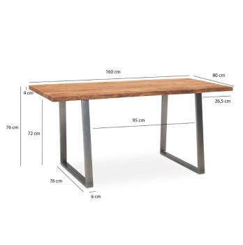 Bureau acaciahout 160 cm trapeze poten zilver