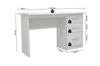 bureau wit met 3 laden 121 cm