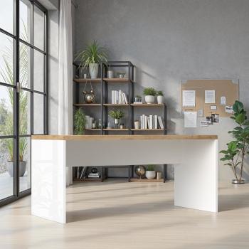 Bureau hoogglans wit met eiken cadiz 160 cm
