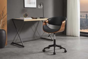 bureaustoel walnoot met zwarte bekleding