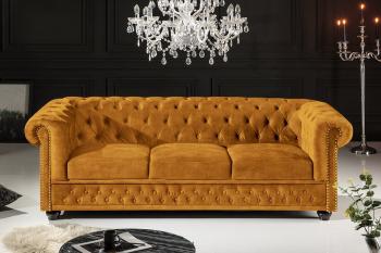 3-zits bankstel chesterfield geel fluweel 205 cm