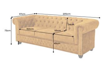 3-zits bankstel chesterfield geel fluweel 205 cm