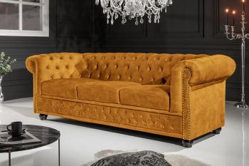 3-zits bankstel chesterfield geel fluweel 205 cm