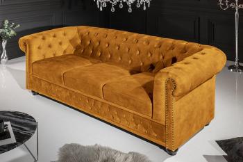3-zits bankstel chesterfield geel fluweel 205 cm