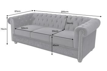 3-zits bankstel zwart fluweel 205 cm