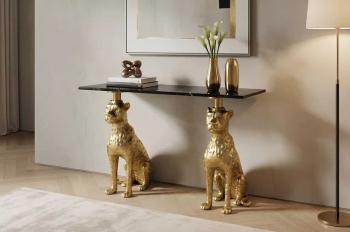Sidetable panther goud met zwart marmer 106 cm