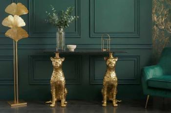 Sidetable panther goud met zwart marmer 106 cm