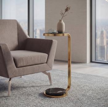 Hoge design bijzettafel goud met zwart