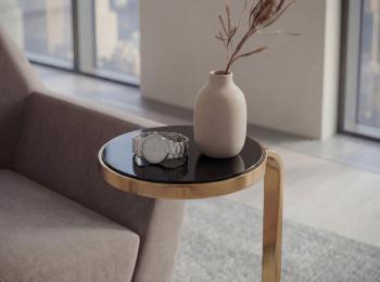 Hoge design bijzettafel goud met zwart