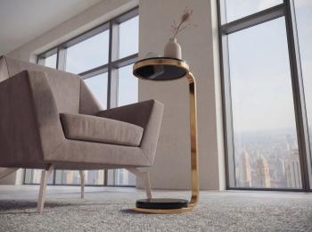 Hoge design bijzettafel goud met zwart