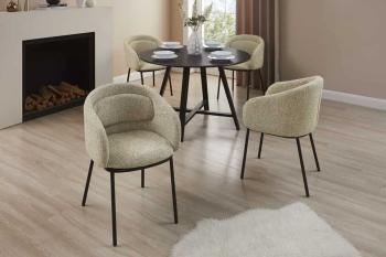 Eetkamerstoel beige structuurstof met armleuningen