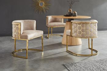 design stoel beige fluweel gouden frame