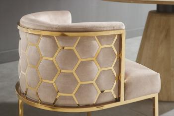 design stoel beige fluweel gouden frame