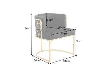 design stoel grijs fluweel zilver frame