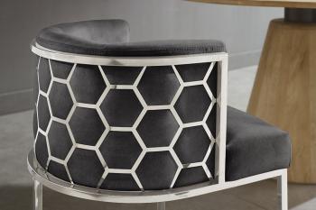 design stoel grijs fluweel zilver frame