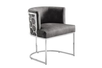 design stoel grijs fluweel zilver frame