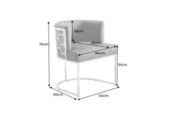 design stoel grijs fluweel zilver frame