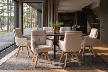 luxe draaibare eetkamerstoel beige met houten poten