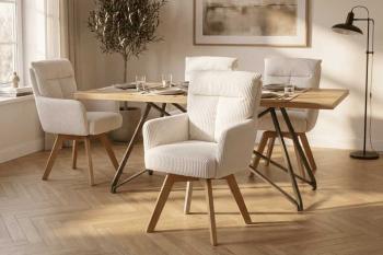 luxe draaibare eetkamerstoel beige met houten poten