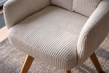 luxe draaibare eetkamerstoel beige met houten poten