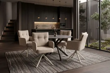 Beige draaibare eetkamerstoel met beige metalen poten