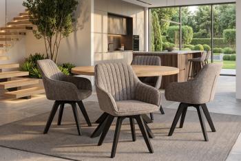 draaibare eetkamerstoel taupe met zwarte houten poten