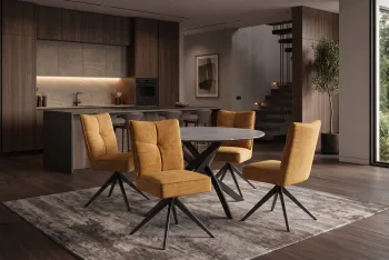 eetkamerstoel geel velvet draaibaar