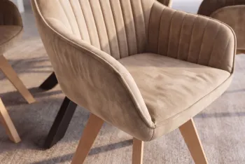 draaibare etkamerstoel greige houten poten