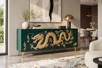 Dressoir Gouden Draak mangohout turquoise 177 cm