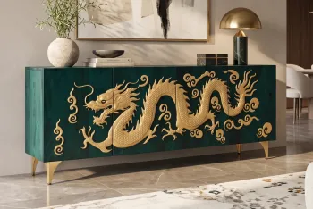 Dressoir Gouden Draak mangohout turquoise 177 cm