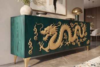 Dressoir Gouden Draak mangohout turquoise 177 cm