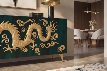 Dressoir Gouden Draak mangohout turquoise 177 cm