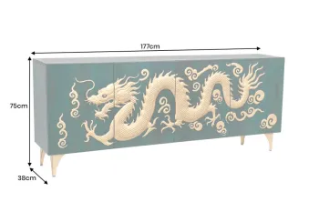 Dressoir Gouden Draak mangohout turquoise 177 cm