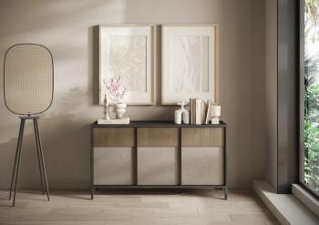 Dressoir zwart lava beige en bruin 156 cm