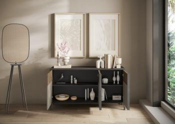 Dressoir zwart lava beige en bruin 156 cm