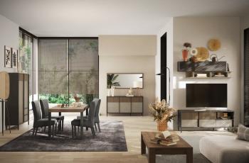 Dressoir zwart lava beige en bruin 156 cm