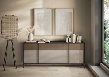 Dressoir 4-deurs zwart lava met beige en bruin 206 cm